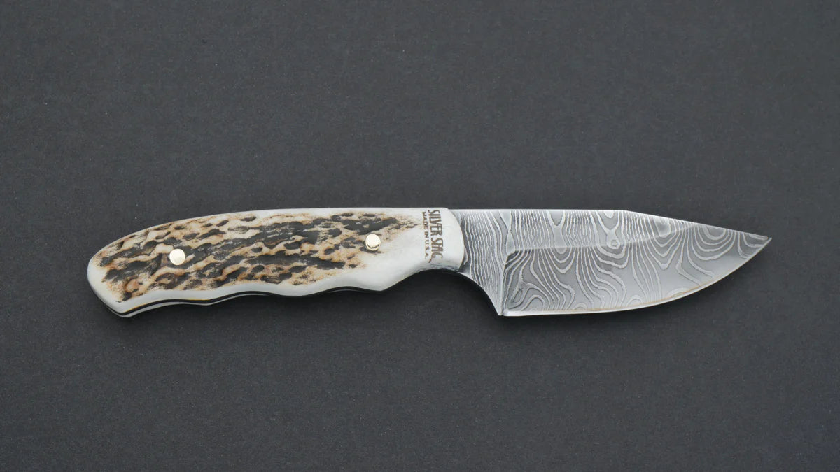 Silver Stag DTG2.5 The Guide Damascus fixed blade knife with genuine North American antler slab handle — ClassicBlades