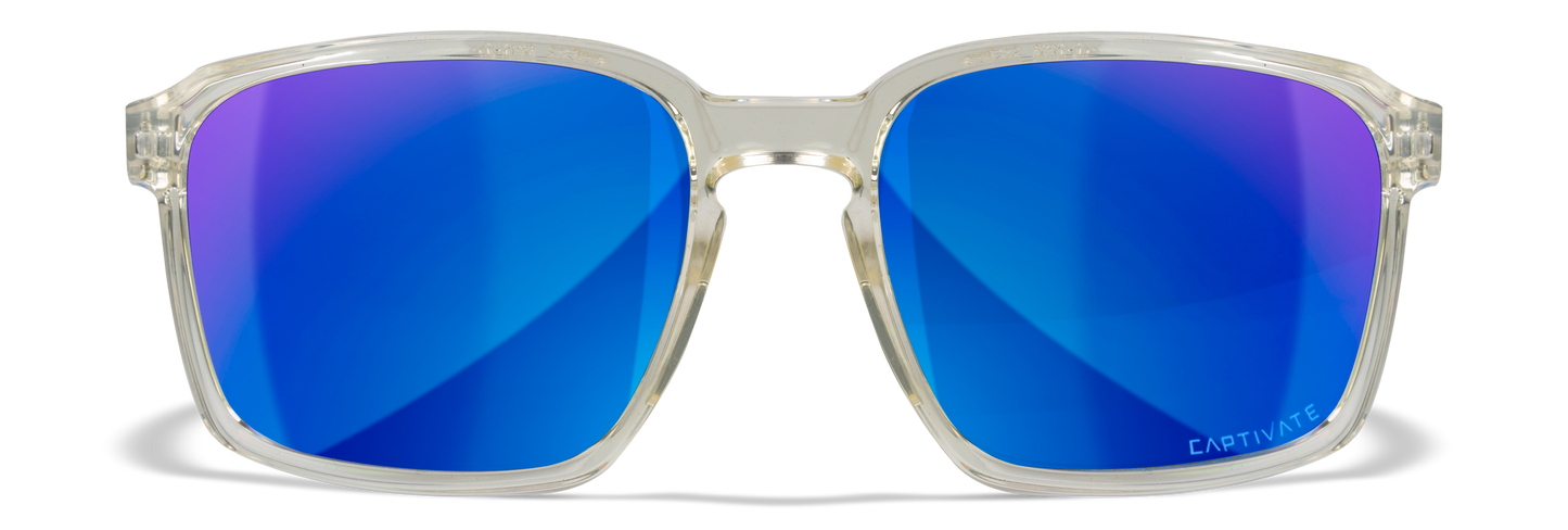 Wiley X WX Alfa Gloss Clear Crystal Frame / Color CAPTIVATE™ Polarized Blue Mirror Lenses AC6ALF09