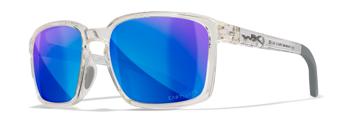 Wiley X WX Alfa Gloss Clear Crystal Frame / Color CAPTIVATE™ Polarized Blue Mirror Lenses AC6ALF09