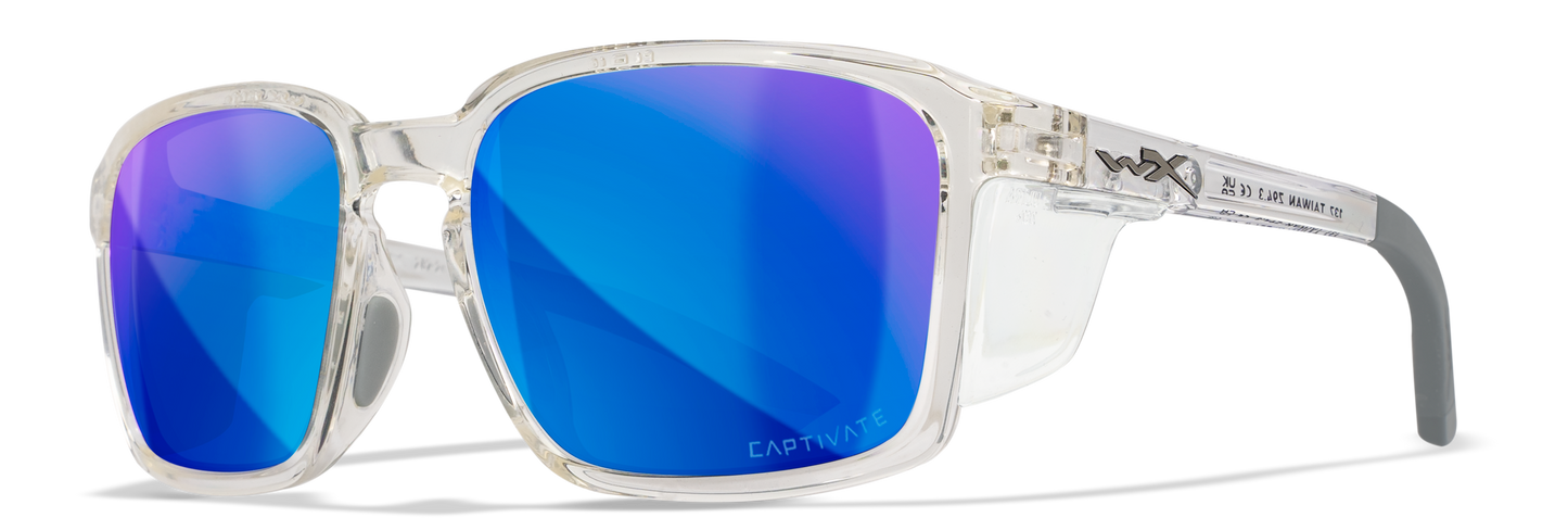 Wiley X WX Alfa Gloss Clear Crystal Frame / Color CAPTIVATE™ Polarized Blue Mirror Lenses AC6ALF09