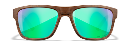 Wiley X WX OVATION Matte Woodgrain Frame /  CAPTIVATE™ Polarized Green Mirror Lenses AC6OVN07