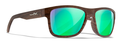 Wiley X WX OVATION Matte Woodgrain Frame /  CAPTIVATE™ Polarized Green Mirror Lenses AC6OVN07