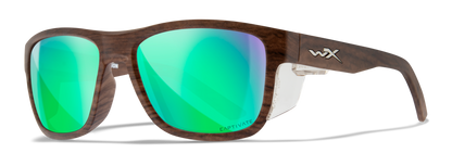 Wiley X WX OVATION Matte Woodgrain Frame /  CAPTIVATE™ Polarized Green Mirror Lenses AC6OVN07