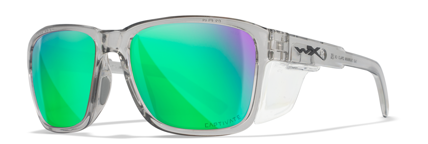 Wiley X WX Trek Gloss Crystal Light Grey / CAPTIVATE™ Polarized Green Mirror M/L AC6TRK07