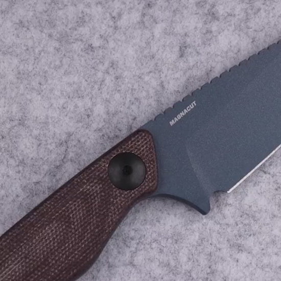 Benchmade 203BT-03 Dacian fixed blade knife with brown canvas Micarta handle and blue titanium Cerakote blade — ClassicBlades