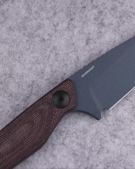 Benchmade 203BT-03 Dacian fixed blade knife with brown canvas Micarta handle and blue titanium Cerakote blade — ClassicBlades