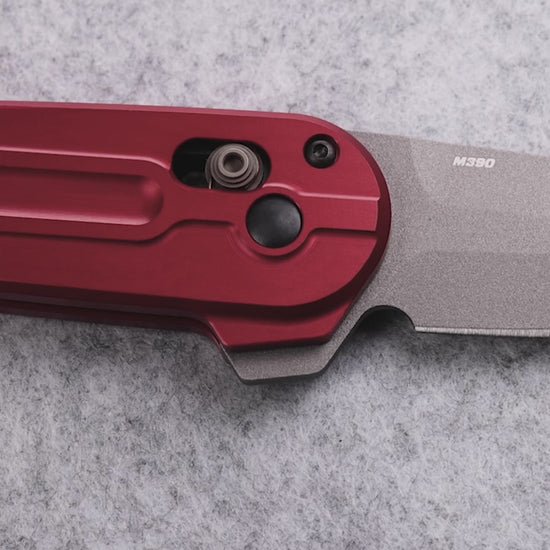 Benchmade 491GY-01 Lowden AXIS Lock flipper knife with Phoenix Red aluminum handle and gray Cerakote blade — ClassicBlades