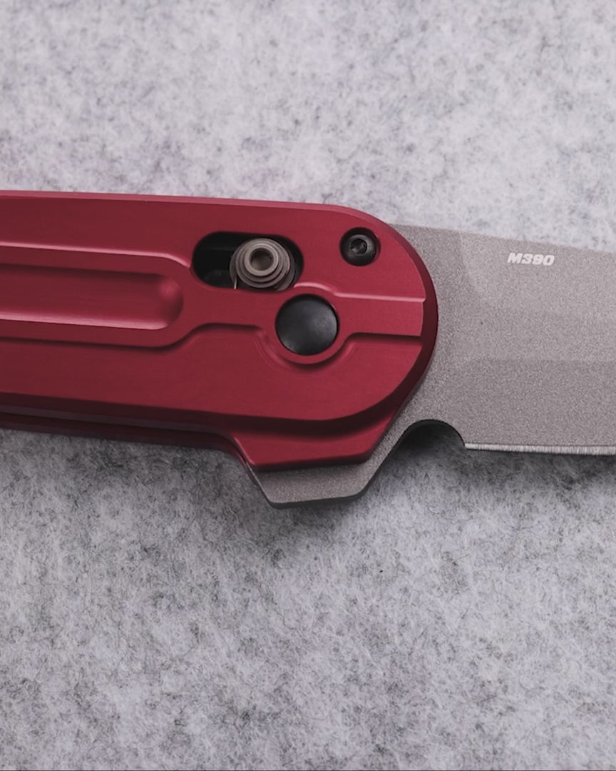 Benchmade 491GY-01 Lowden AXIS Lock flipper knife with Phoenix Red aluminum handle and gray Cerakote blade — ClassicBlades