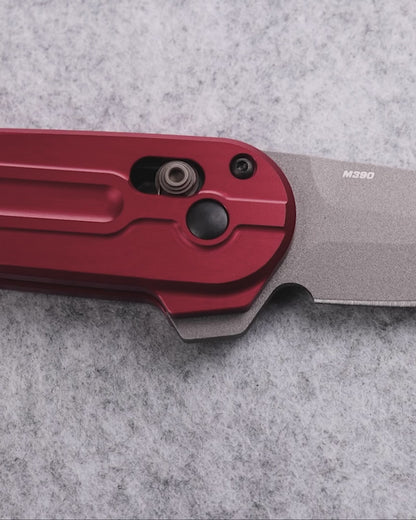 Benchmade 491GY-01 Lowden AXIS Lock flipper knife with Phoenix Red aluminum handle and gray Cerakote blade — ClassicBlades