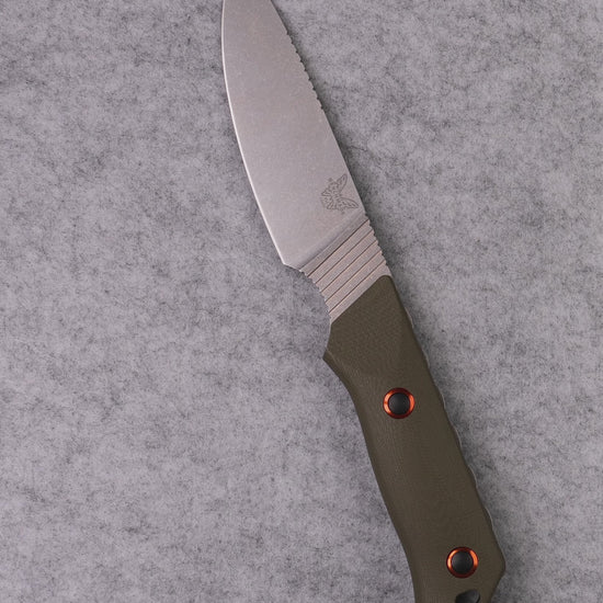 Benchmade 15600-01 Raghorn fixed blade hunting knife with OD green G10 handle and orange accents — ClassicBlades
