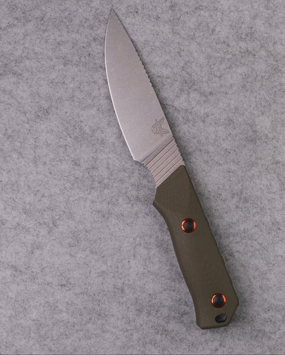 Benchmade 15600-01 Raghorn fixed blade hunting knife with OD green G10 handle and orange accents — ClassicBlades