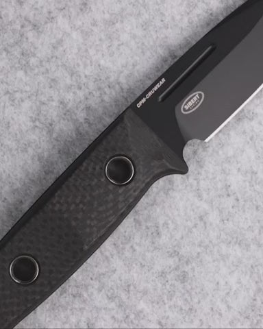 Benchmade 165BK Mini Bushcrafter fixed blade knife with carbon fiber handle and red G-10 liners — ClassicBlades