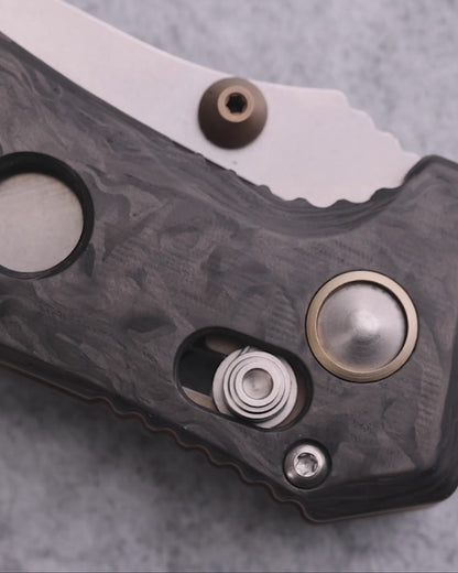 Benchmade 273-03 Mini Adamas tactical folding knife with marbled carbon fiber handle and FDE PVD pocket clip detail— ClassicBlades