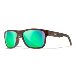 Wiley X WX OVATION Matte Woodgrain Frame /  CAPTIVATE™ Polarized Green Mirror Lenses AC6OVN07